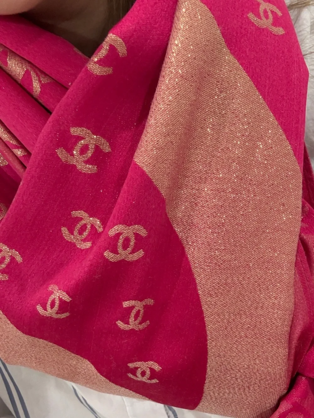 CHANEL Hot Pink and Fuchsia CC Logo Towel